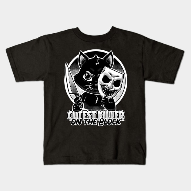 Cute Cat Killer - Dark Psycho Pet Humor Kids T-Shirt by Studio Mootant